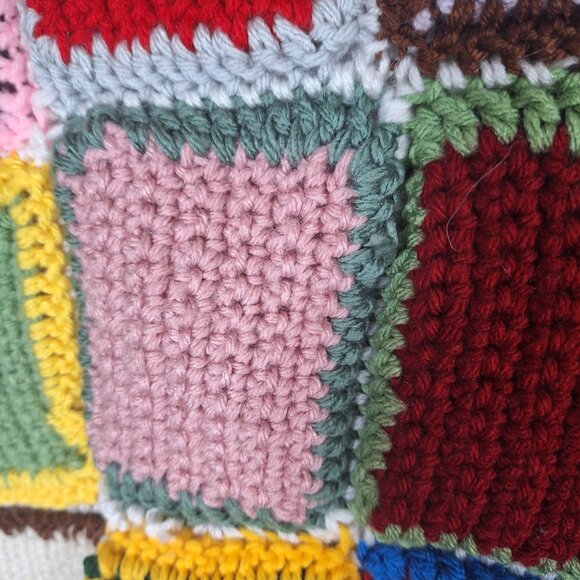 Handmade Multicolor Crochet Blanket With Square Patchwork Design & Scalloped Edg - Picture 4 of 4